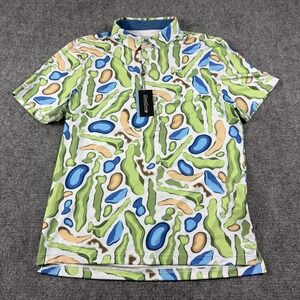 Good Good Campo Polo Shirt Mens Large Golf Course Print Stretch‎ Multicolor